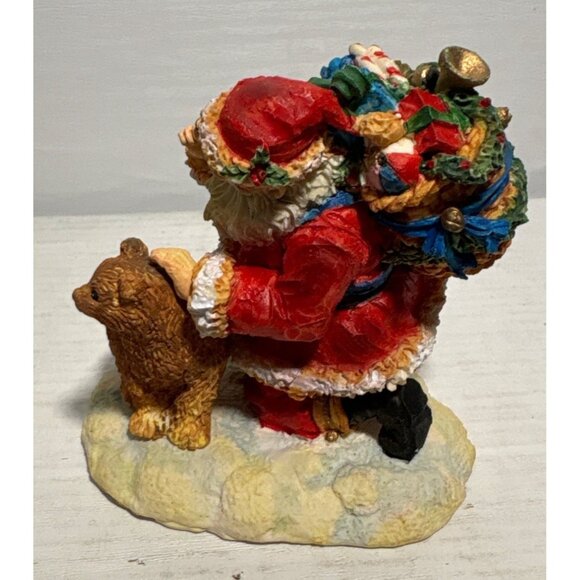 Enesco Santa Figurine Petting Bear Gift Bag Hand Painted Holiday Decor 1993 - Picture 5 of 8